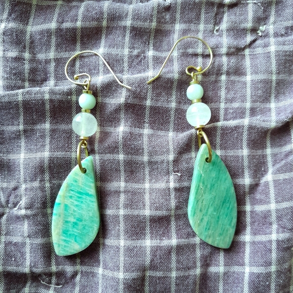 SOLD Elegant Amazonite with Moonstone Earrings - Picture 2 of 2